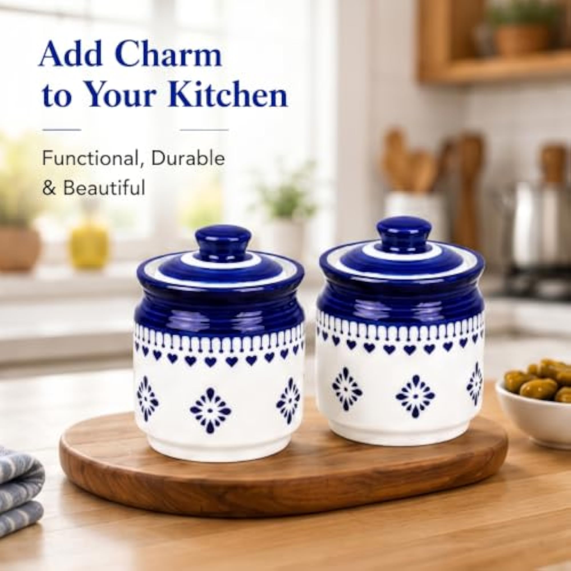 Heart Hand Painted Ceramic Storage Jars Set of 2